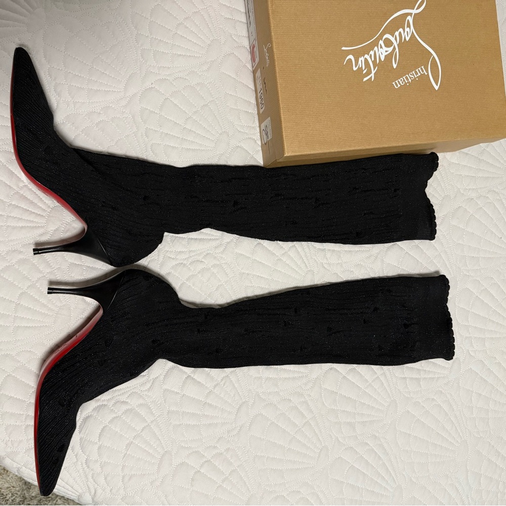 Christian Louboutin Black Knit under-the-Knee Boots
